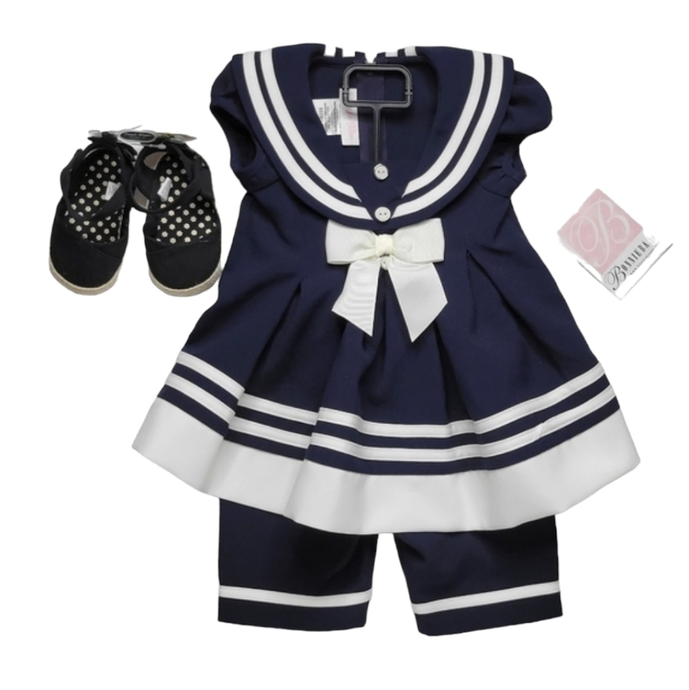 Bonnie Baby Sailor Dress Matching Pants and Shoes 12 months